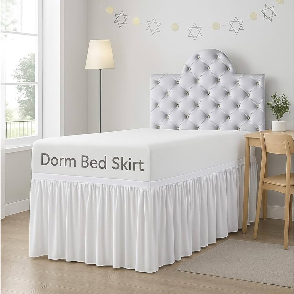 Bed Skirt 42” drop Twin XL Dorm Bed White Color